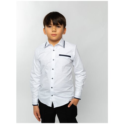 фото Школьная рубашка formaschool, прямой силуэт, на кнопках, длинный рукав, карманы, однотонная, размер 128/8, белый