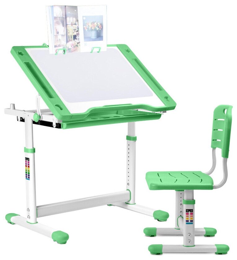 Эргономичный комплект парта и стул Kinderzen Arlekino с аксессуарами белый/зеленый - фотография № 10