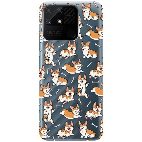 Силиконовый чехол с принтом Corgi Pattern для Realme narzo 50A / Рилми Нарзо 50А чехол книжка fck pattern w на realme narzo 50 рилми нарзо 50 с 3d эффектом черный