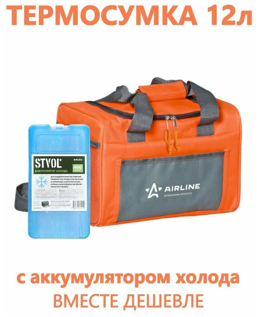 Термосумка, сумка холодильник Airline ATK02, 12 л, c аккумулятором холода (1 шт) 30х21х21 см