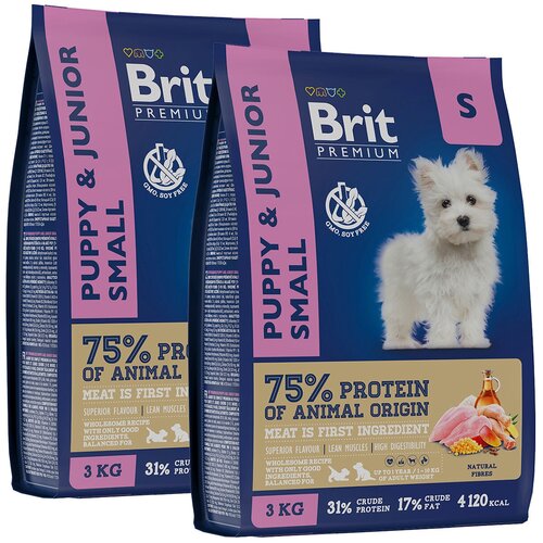 BRIT PREMIUM DOG PUPPY & JUNIOR SMALL для щенков и молодых собак маленьких пород с курицей (3 + 3 кг)