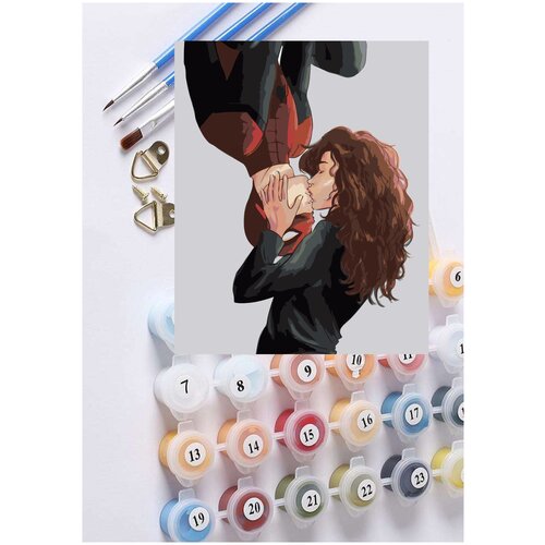 картина по номерам человек паук gx33076 на подрамнике 40х50 фэнтэзи черно белое Картина по номерам Человек-паук и девушка холст на подрамнике 40х50