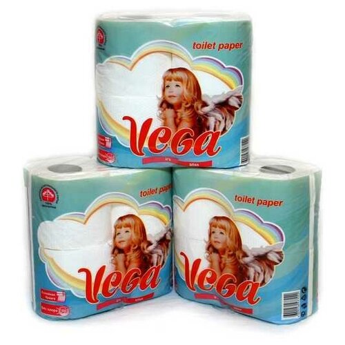 Туалетная бумага Vega 2-слойная, 12 рулонов (3 упаковки по 4 шт.)