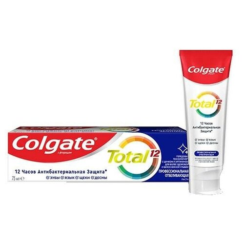 Паста зубная COLGATE Total 12 Professional Whitening/ Профессиональная отбеливающая 75мл уход за полостью рта colgate профессиональная отбеливающая комплексная антибактериальная зубная паста total 12