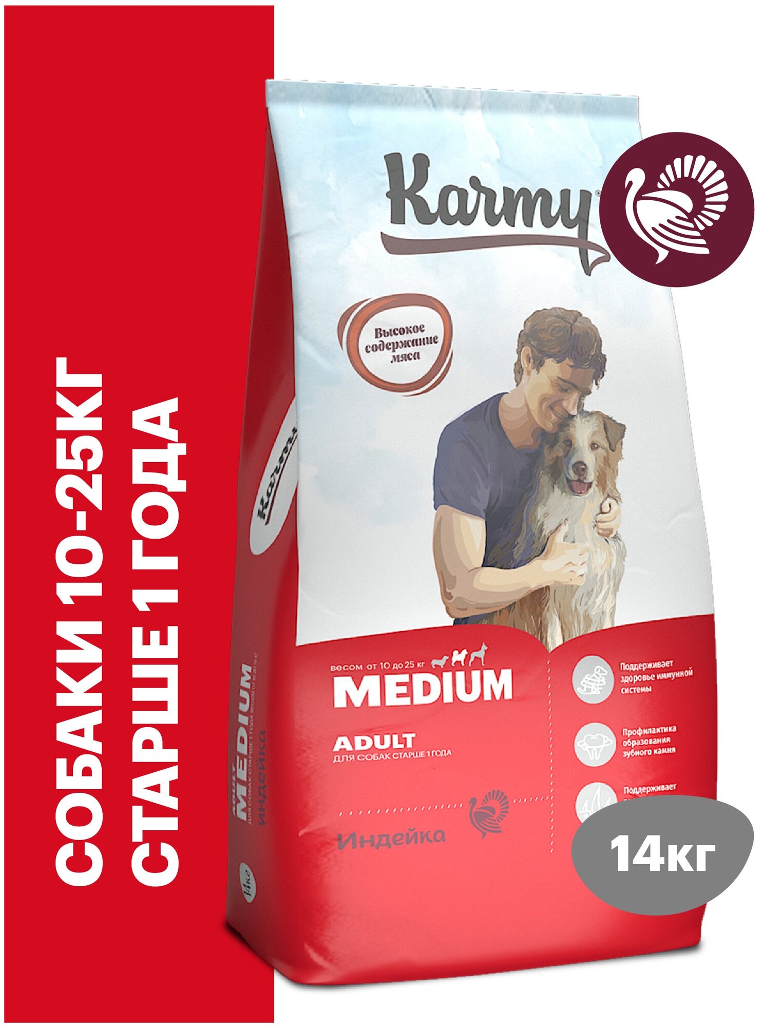 Сухой корм для собак Karmy Medium Adult индейка (для средних и крупных пород)