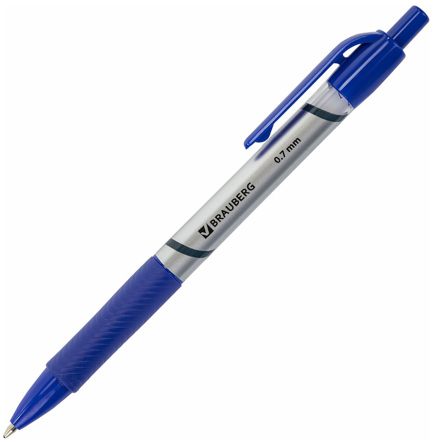 Ручка шариковая автоматическая с грипом BRAUBERG "Leader", синяя, корпус с печатью, узел 0,7 мм, линия письма 0,35 мм, 141540 В комплекте: 24шт.