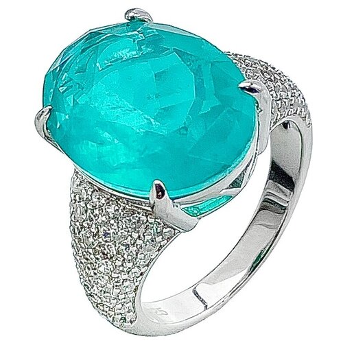 Кольцо серебро, 925 проба, родирование, фианит, размер 18, серебряный, бирюзовый