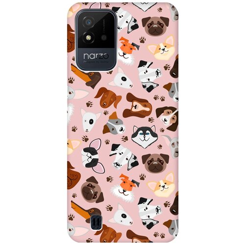 Силиконовый чехол на Realme narzo 50i, Рилми Нарзо 50и Silky Touch Premium с принтом Dogs Pattern светло-розовый