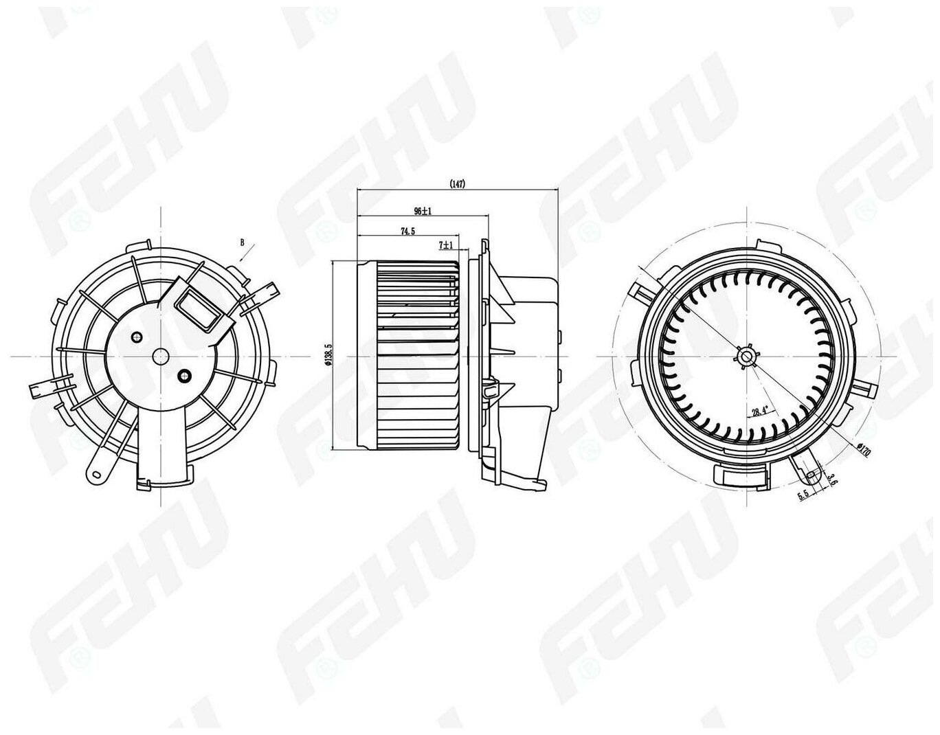 Электровентилятор отопителя FEHU (феху) Fiat Ducato/PSA Boxer/Jumper (06-)/Фиат Дукато арт. 77364058; 6441. Y1; 6441. Y2
