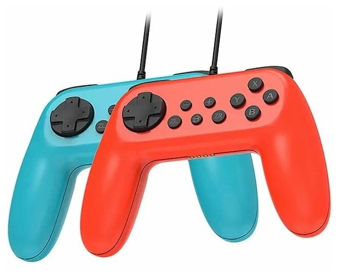 Dobe Проводной Геймпад для Игрового Контроллера Nintendo Switch 2 шт, Красный и Синий