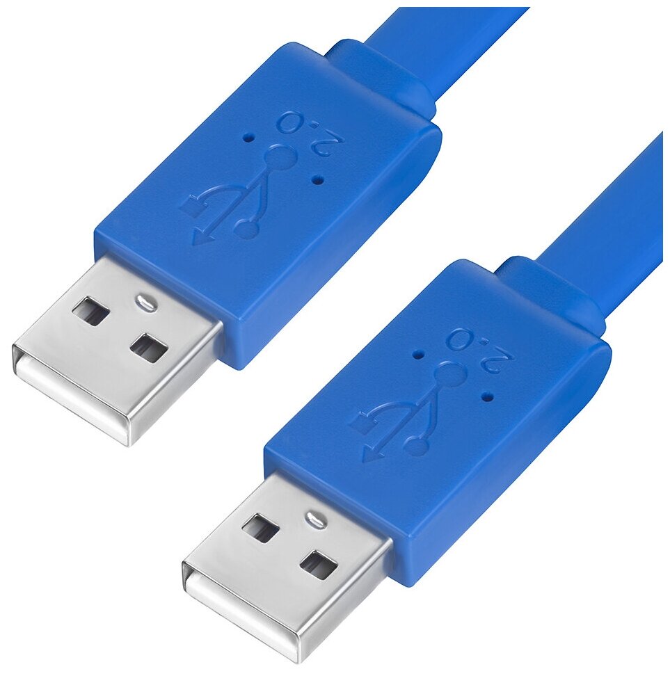 GCR Кабель PROF 1.5m USB 2.0, AM/AM, плоский, синий, морозостойкий