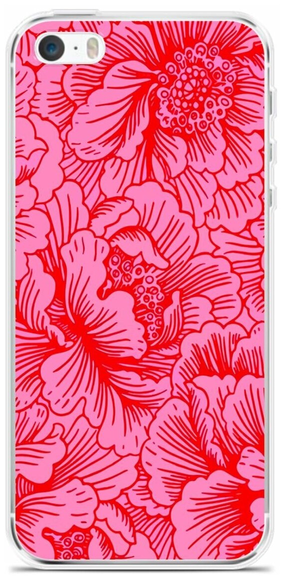 Силиконовый чехол на Apple iPhone 5/5s/SE Цветы красные / для Эпл Айфон 5/5C/CE