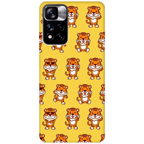 Матовый чехол Tigers Pattern для Xiaomi Redmi Note 11 Pro+ 5G / Xiaomi 11i / Сяоми Редми 11 Про+ 5г / Ксиаоми 11и с 3D эффектом желтый матовый чехол tigers pattern для xiaomi redmi 12 сяоми редми 12 с 3d эффектом мятный