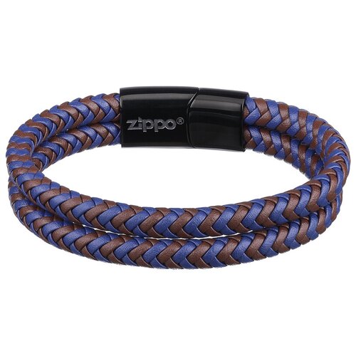 Браслет ZIPPO Braided Leather Bracelet, чёрный/коричневый/синий, плетёная кожа/сталь, 20 см Zippo MR-2007162