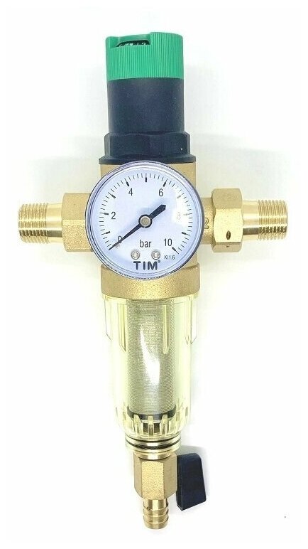 Фильтр самопромывной для холодной воды Tim 1/2" с редуктором давления и с манометром
