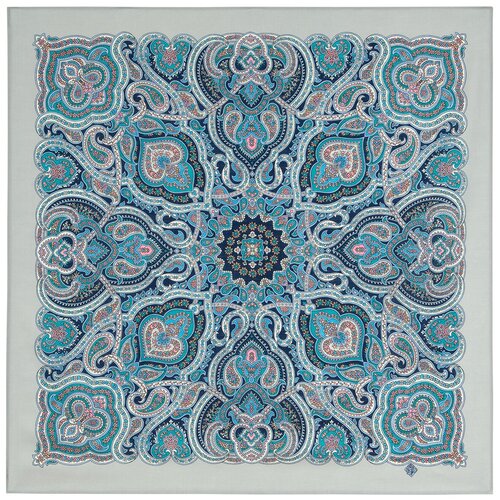 Платок Павловопосадская платочная мануфактура, 89х89 см, бирюзовый, синий