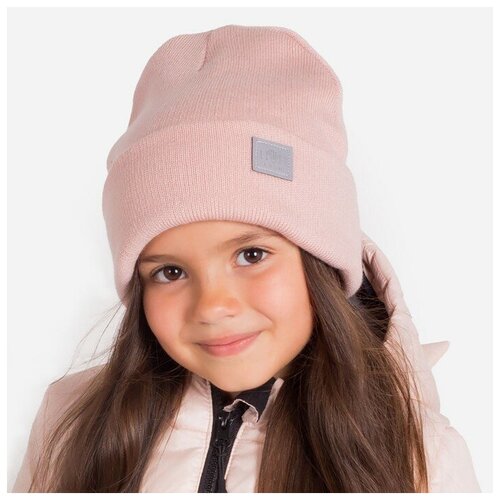 Шапка для девочки двухслойная цвет пудра размер 50-54 1833₽
