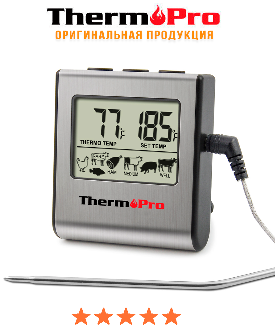Термометр со щупом ThermoPro TP-16 для мяса с инструкцией на русском языке