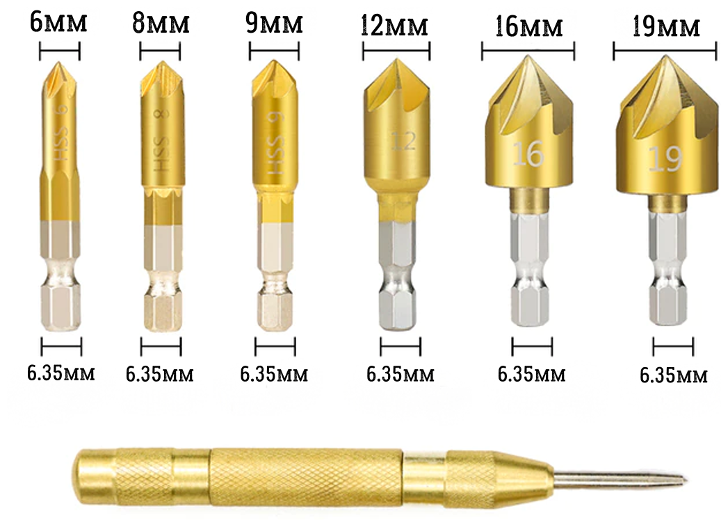 Набор зенковок 6 шт. с автоматическим кернером - фотография № 2