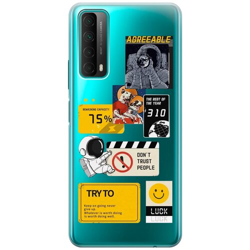 Силиконовый чехол с принтом Space Stickers для Huawei P Smart (2021) / Хуавей П Смарт (2021) силиконовый чехол на huawei p smart 2021 хуавей п смарт 2021 с 3d принтом floral unicorn прозрачный