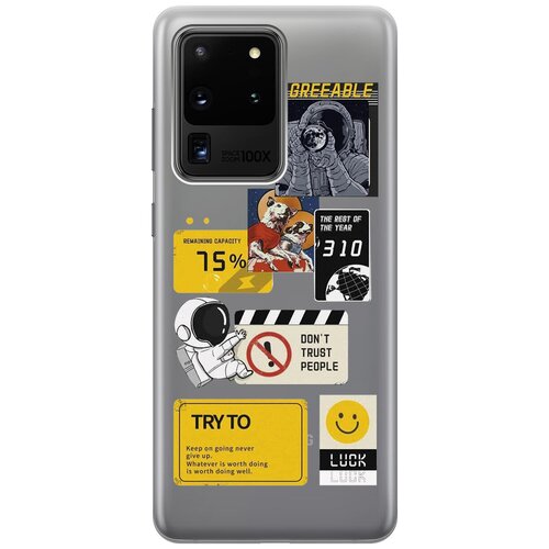 Силиконовый чехол с принтом Space Stickers для Samsung Galaxy S20 Ultra / Самсунг С20 Ультра силиконовый чехол с принтом lovely fingerprints для samsung galaxy s20 ultra самсунг с20 ультра