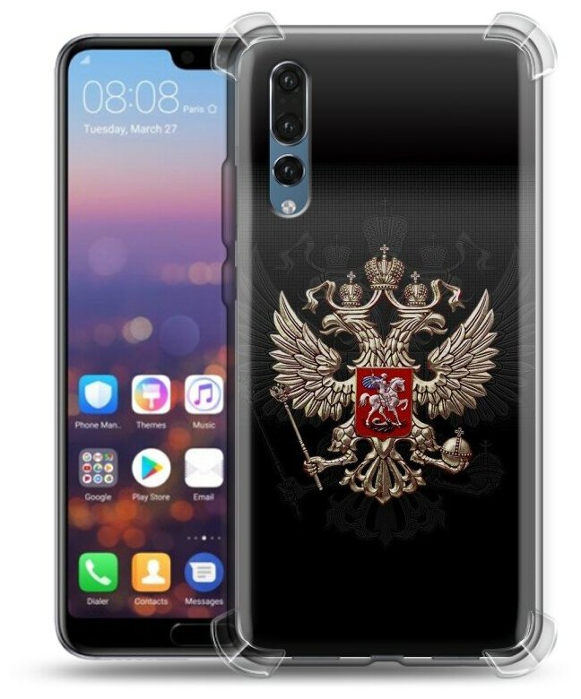 Дизайнерский силиконовый с усиленными углами чехол для Хуавей П20 Про / Huawei P20 Pro Герб России