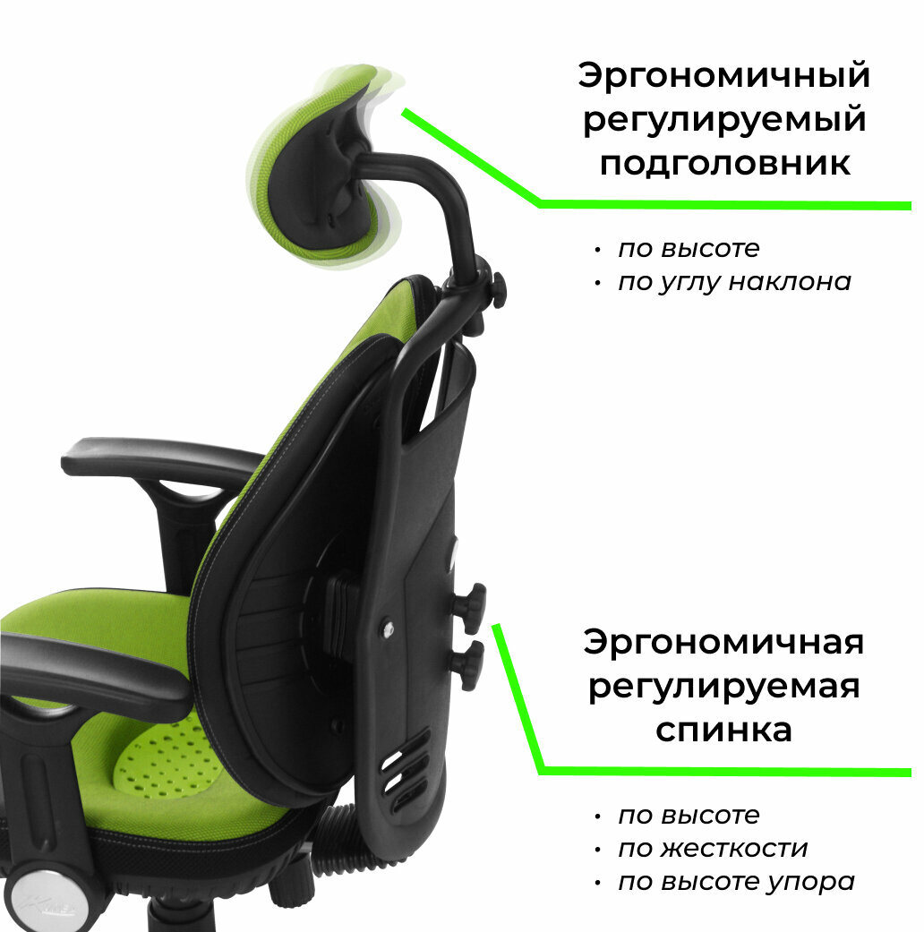 Компьютерное анатомическое кресло INNO Health с эластичным каркасом, цвет: зеленый/белый - фотография № 8