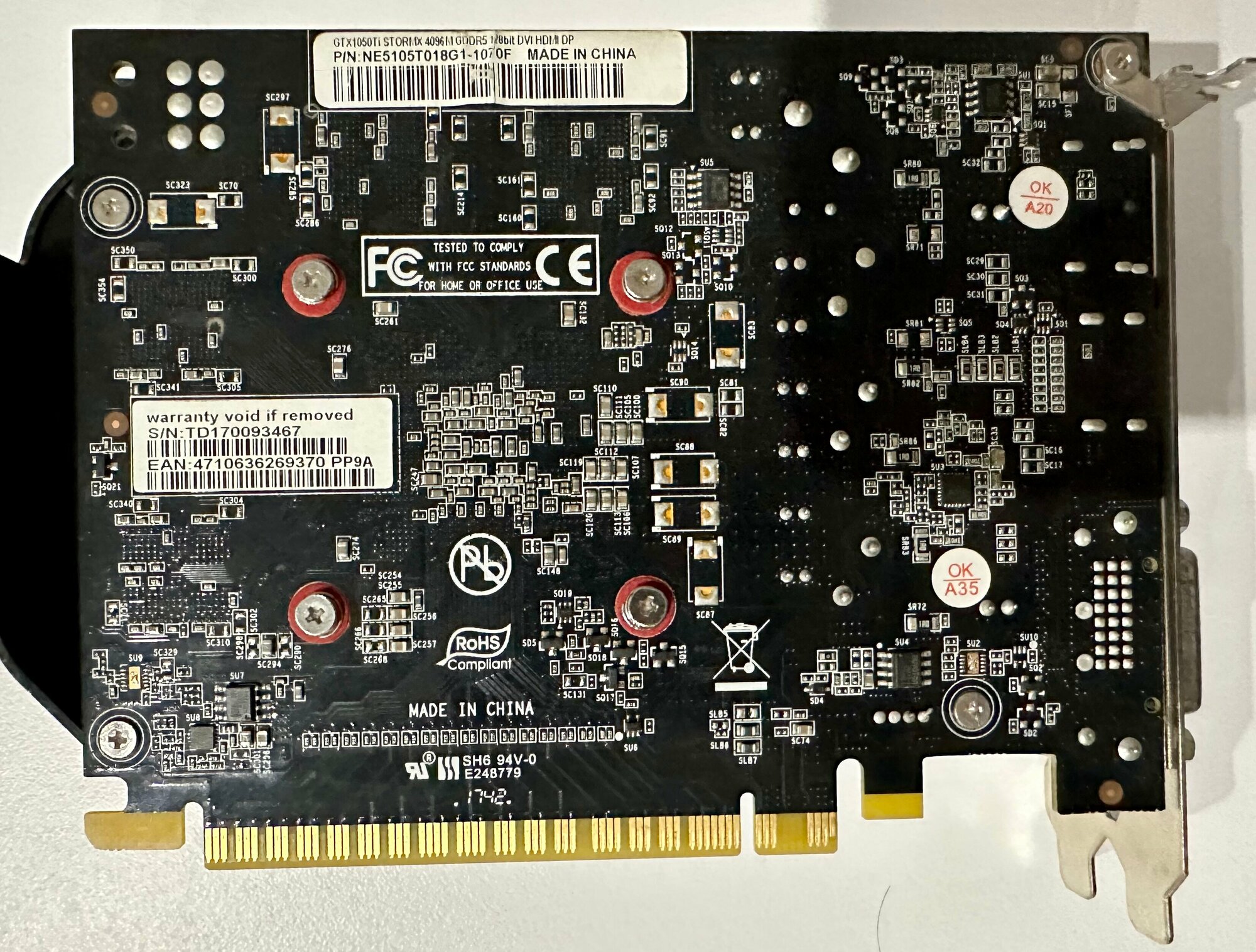 Видеокарта Palit GeForce GTX 1050 Ti StormX 4GB (NE5105T018G1-1076F)