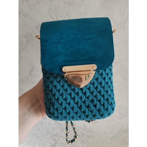 фото Сумка кросс-боди , фактура вязаная, зеленый ручная работа