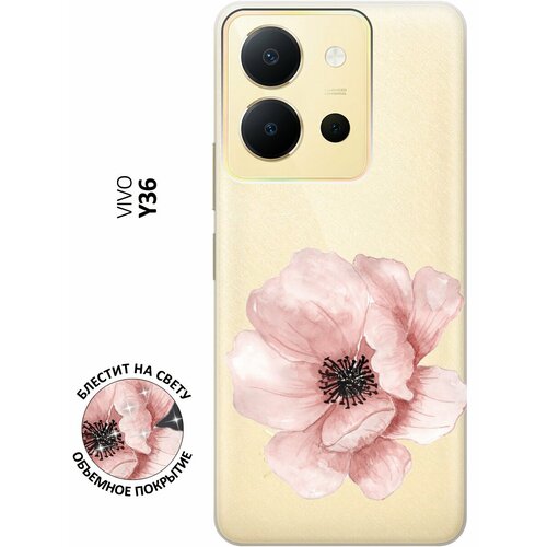 Силиконовый чехол на Vivo Y36, Виво У36 с 3D принтом Pink Flower прозрачный