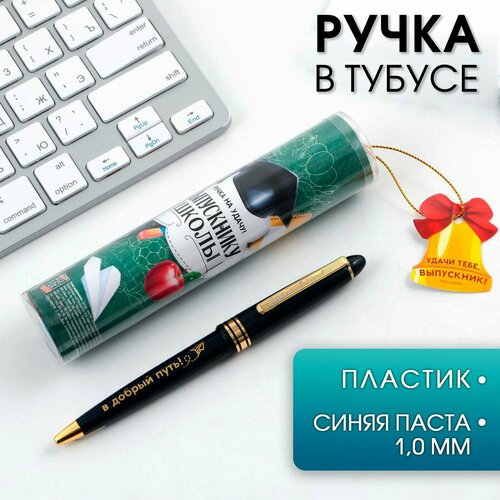 Ручка шариковая в тубусе «Выпускнику школы», пластик, синяя паста, 1.0 мм