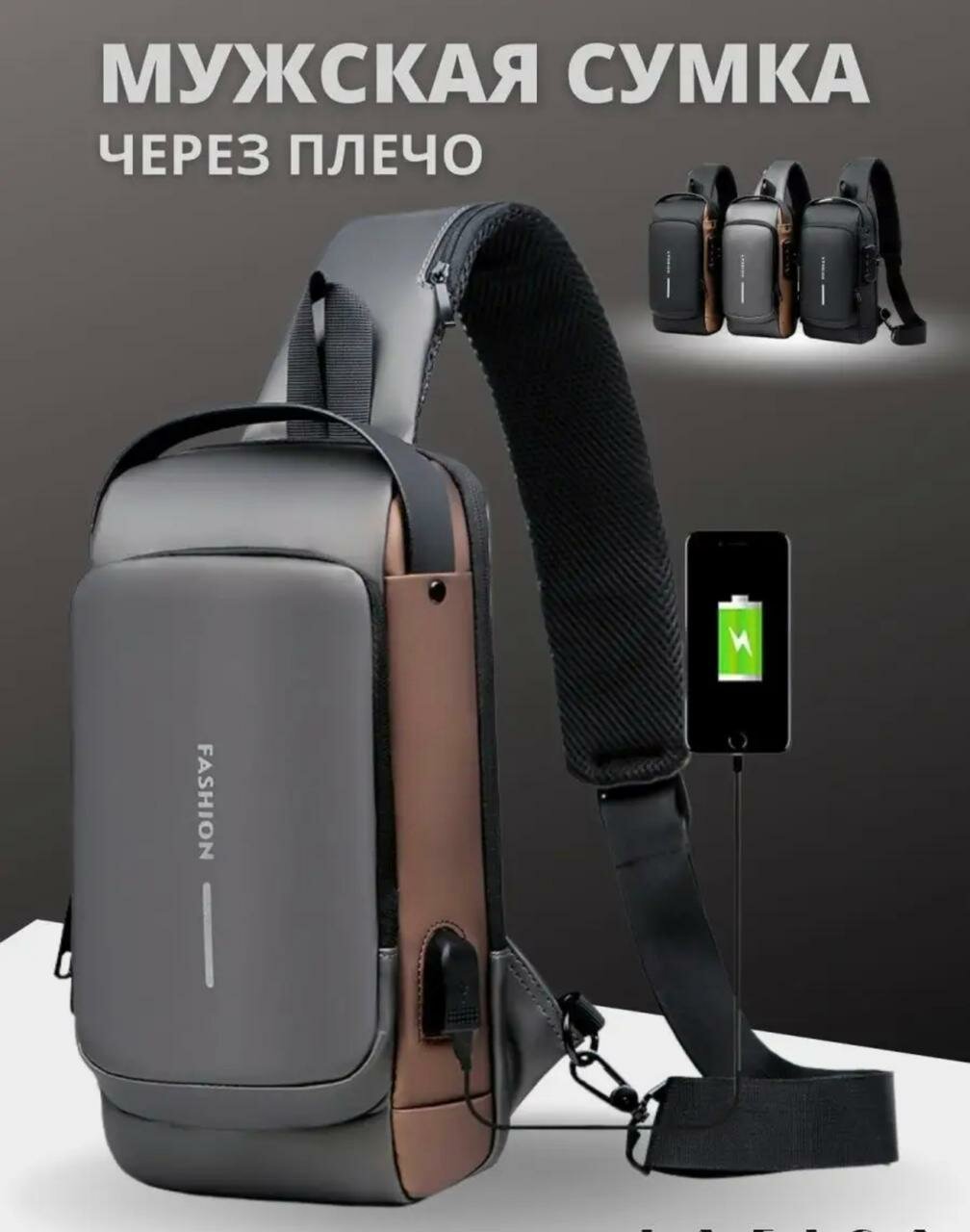 фото Сумка через плечо, сумка кросс-боди, рюкзак с кодовым замком и зарядкой