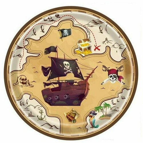 Тарелки Пиратская карта сокровищь 18см 6шт