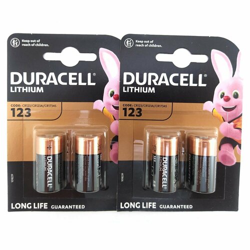 Батарейка литиевая (4шт) DURACELL CR123 3В батарейка duracell high power lithium cr123 3 в bl1