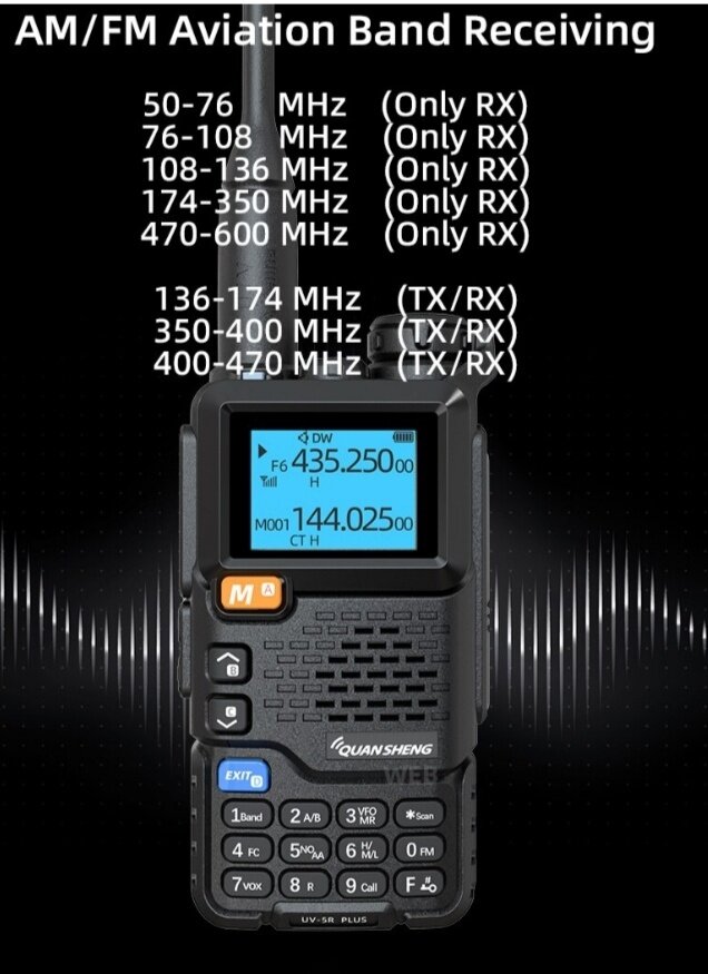 Рация Quansheng UV 5r Plus ver Радиоволна ( 18Mhz-27Mhz только прием)(300-330Mhz прием и передача)