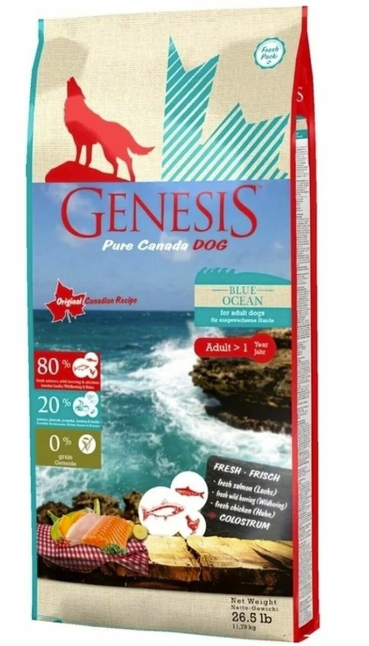 Сухой корм для собак Genesis Blue Ocean, беззерновой, лосось, сельдь, курица, 11.79 кг (для крупных пород)