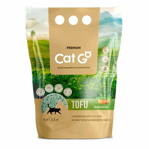 Наполнитель Cat Go TOFU комкующийся, растительный с ароматом зеленого чая, 2,5 кг (6 л)
