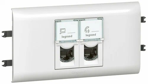 Розетка информационная 2-пост RJ45 Legrand Mosaic Легранд Мозаик Кат.6 UTP с крышкой с рамкой и суппортом 78663
