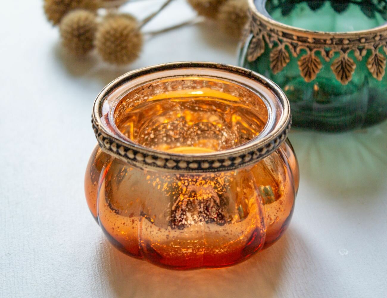 Стеклянный подсвечник для чайной свечи кассиопея янтарный 9 см Goodwill FI10526