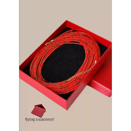 Колье, бисер, длина 50 см, красный