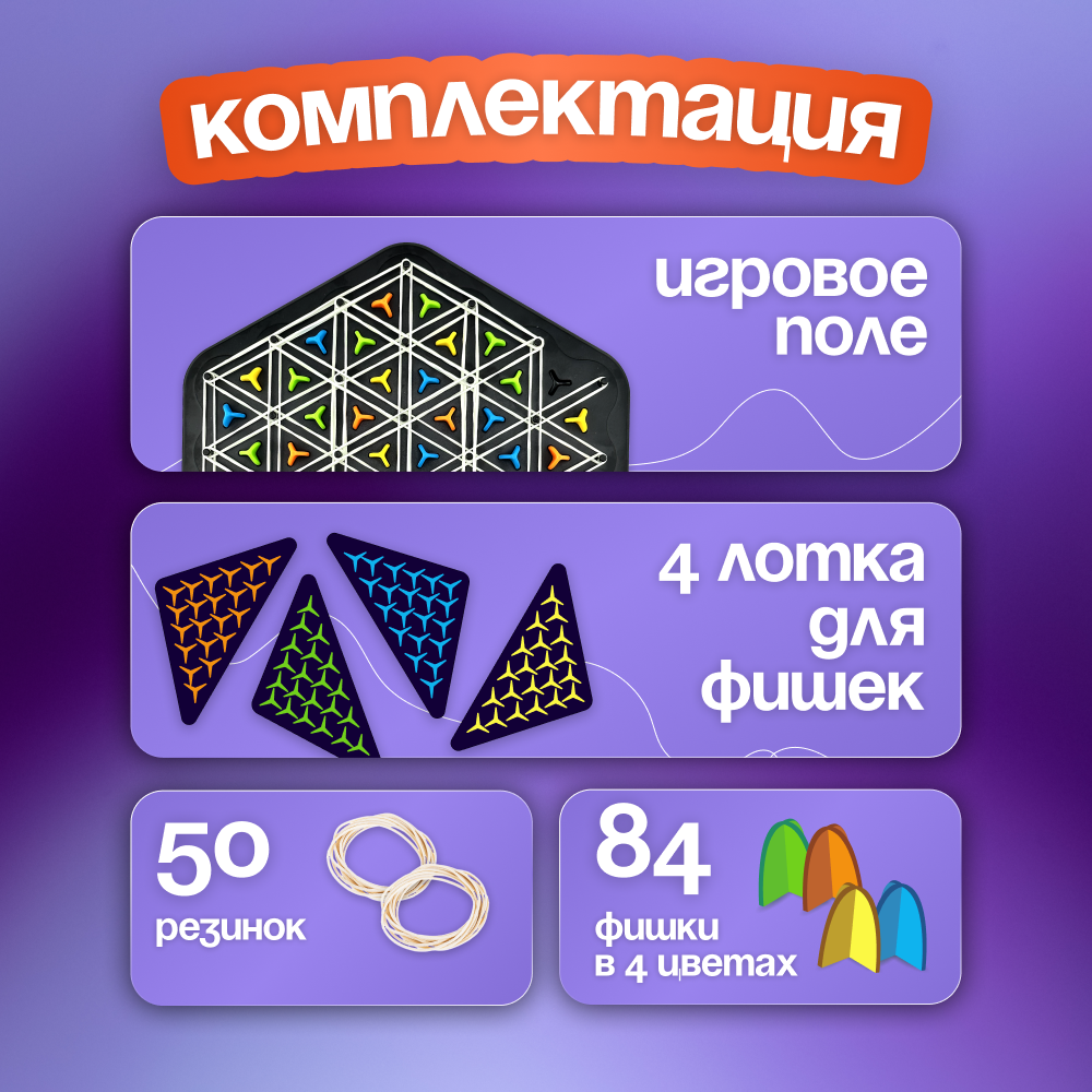 Игра настольная Бой резиночками, треугольные шахматы, для детей и взрослых, для семьи, в подарок на праздник от Мемограм — фото 1