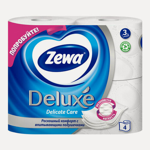 Изображение товара ZEWA Deluxe туалетная бумага 3-слоя 4 шт./уп, 145 листов без аромата для дома