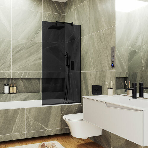 Шторка на ванну Maybah Glass MGV-82-6у 800x1400 в узком профиле Черный стекло графитовое
