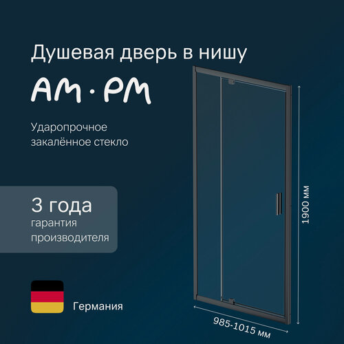 Изображение товара Душевая дверь в нишу AM.PM Gem 100x195 см, распашная дверь, профиль черный, стекло прозрачное