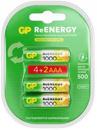 Аккумулятор GP ReEnergy (AAA 950mAh 6 шт.) (100AAAHC4/2RGY-2CRCB6) (4891199232459)