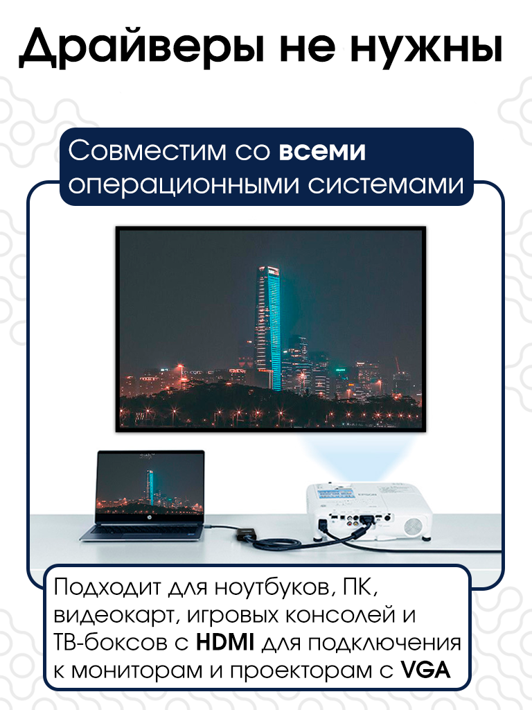 Переходник HDMI - VGA / Адаптер HDMI - VGA / Конвертер из HDMI в VGA, для монитора, проектора, телевизора — фото 1