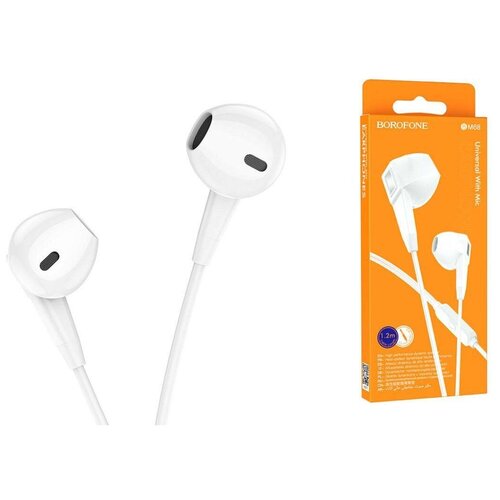 Наушники внутриканальные Borofone BM68 Kelly пластик микрофон кнопка ответа кабель Jack 35mm 12м цвет белый 24800₽