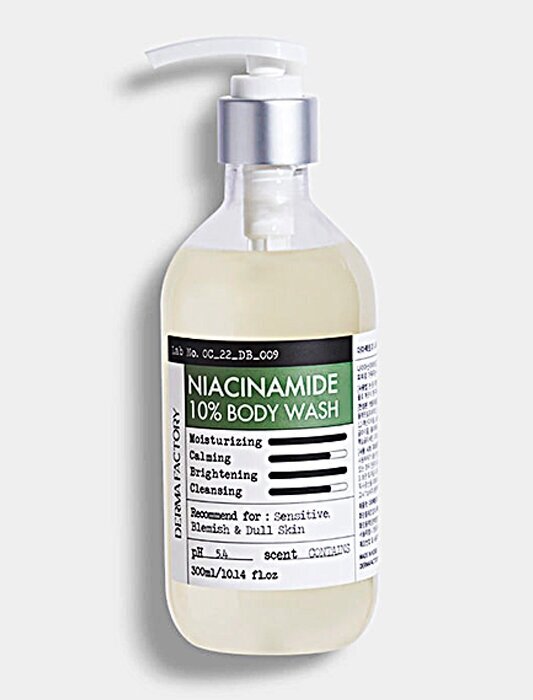 DERMA FACTORY Гель для душа успокаивающий с ниацинамидом. Niacinamide 10% body wash, 300 мл.