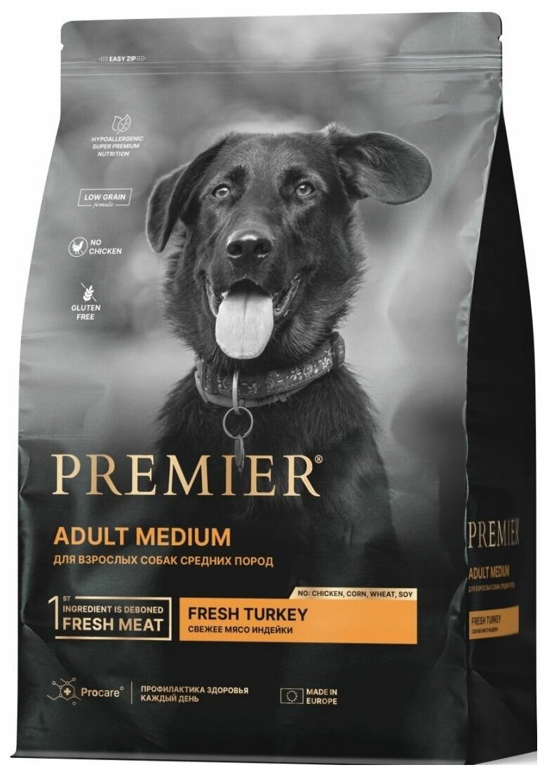 Корм сухой для собак средних пород Premier Dog Turkey ADULT Medium Свежее мясо индейки 10 кг