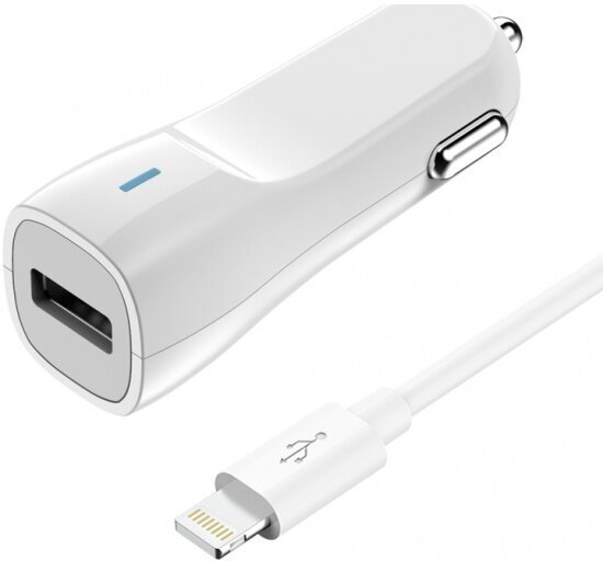 Автомобильное зарядное устройство Olmio USB, 1.2 A, + Lightning, белый